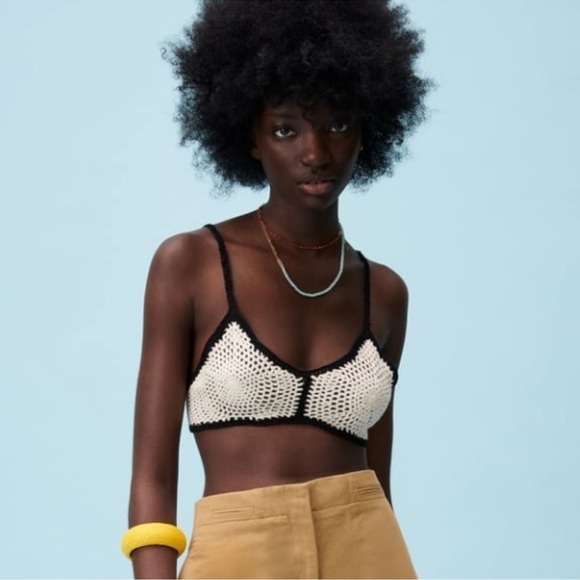 Zara Crocheted Bohemian Boho Bralette black and Ivory Size Large Nwt - Picture 4 of 15